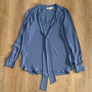 LOFT Women's Elegant Blue Tie-Neck Blouse